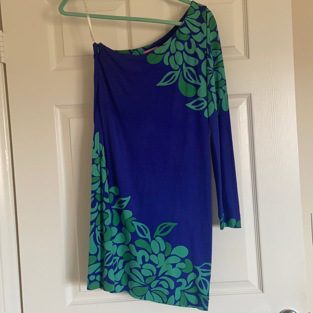 Lilly Pulitzer off-shoulder S blue/aqua dress EUC